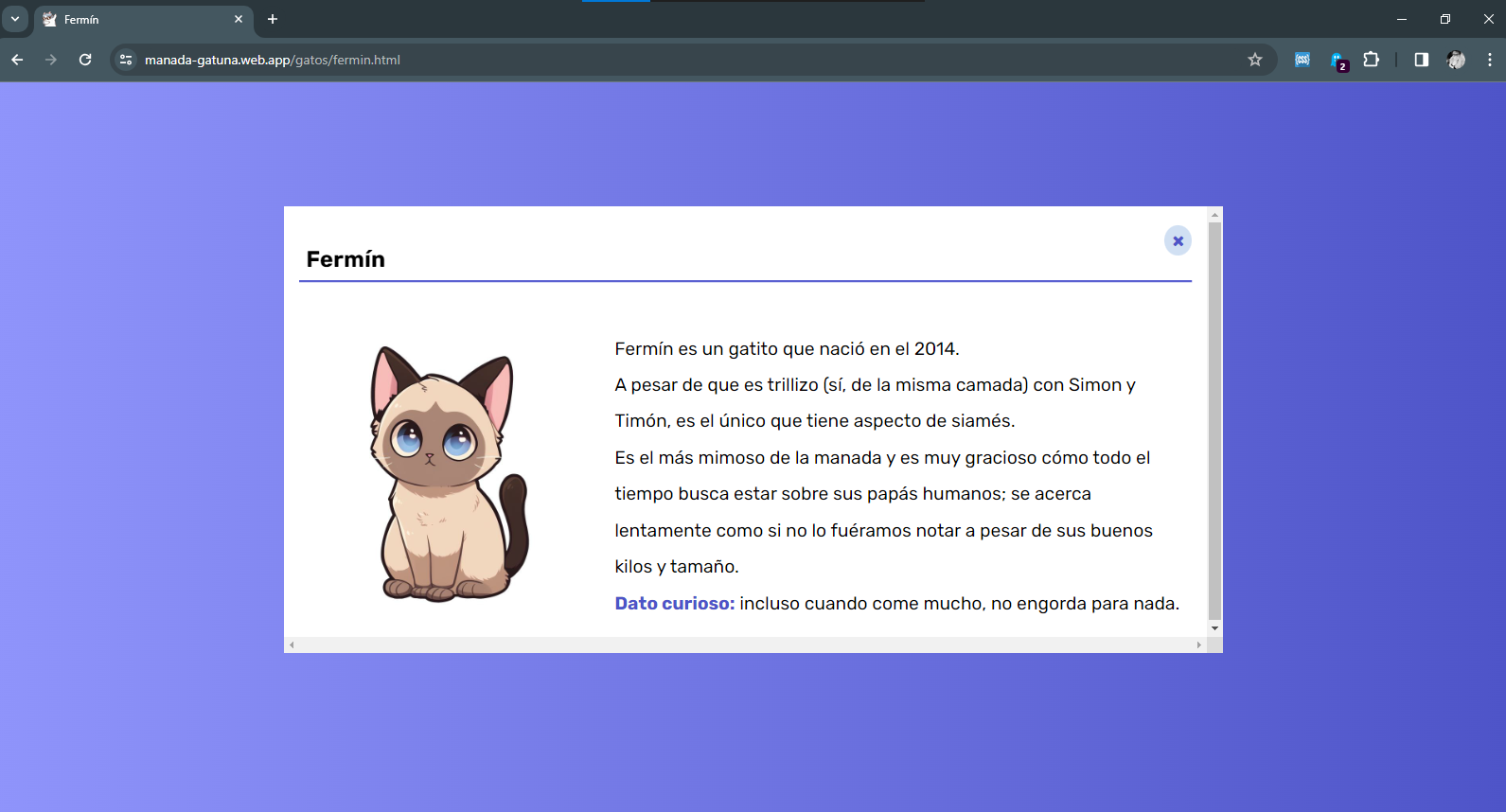 info de cada gato